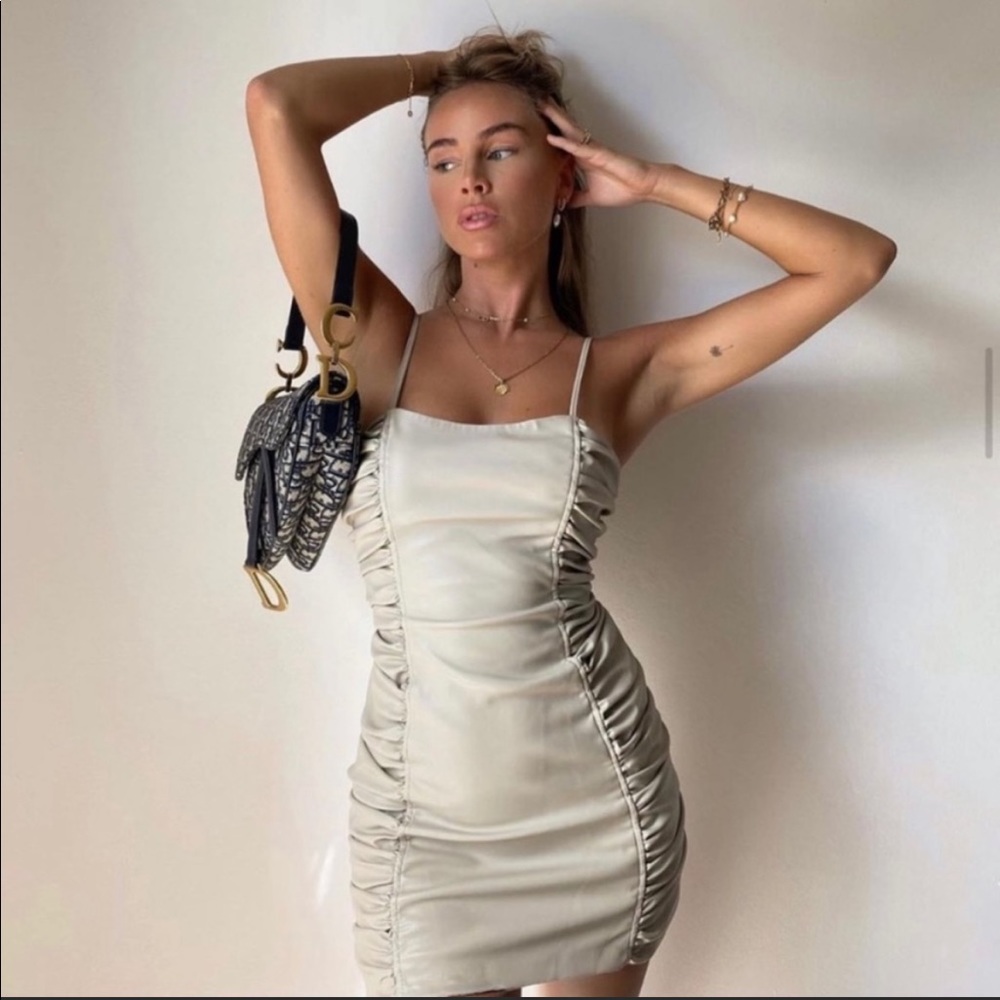 Zara faux leather draped dress stone